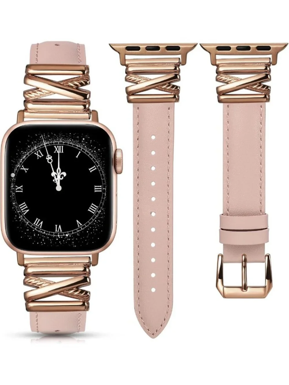 Stylish Slim Leather Band for Apple Watch 38-49mm, Designer X-Shape Buckle